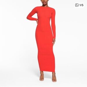SKIMS Vibrant Red Long Sleeve Dress